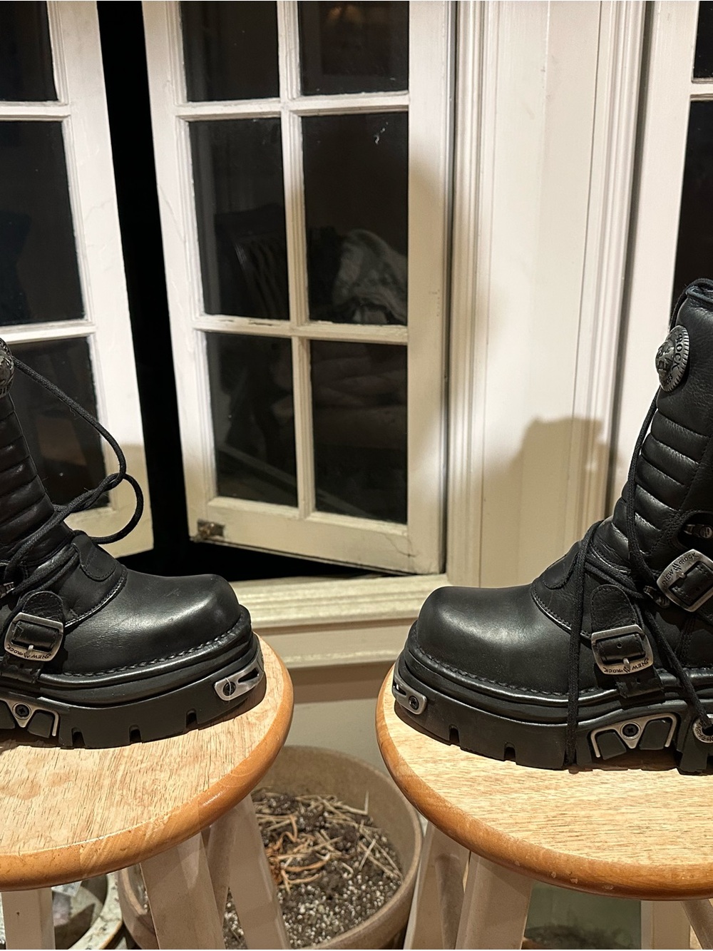 Black Platform Moto Combat Boots with Chunky Lug Sole - Picture 2 of 9